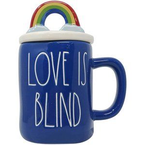 Rare! NWT Rae Dunn Love is Blind Ceramic Mug w/ Lid. Large 16 oz Capacity